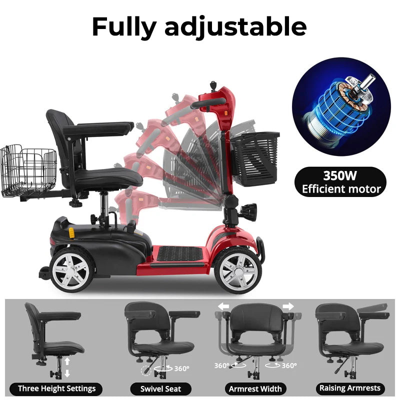 Ecomobi MS02 4-Wheel Mobility Scooter - 15 Miles (24km) Range - Stable & Compact Design
