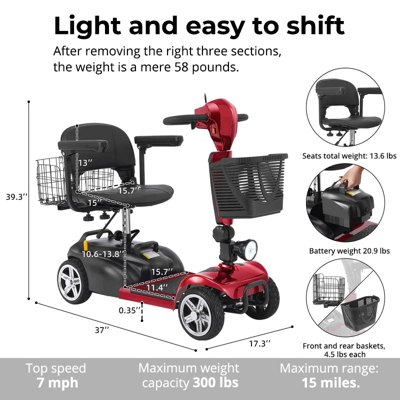 Ecomobi MS02 4-Wheel Mobility Scooter - 15 Miles (24km) Range - Stable & Compact Design