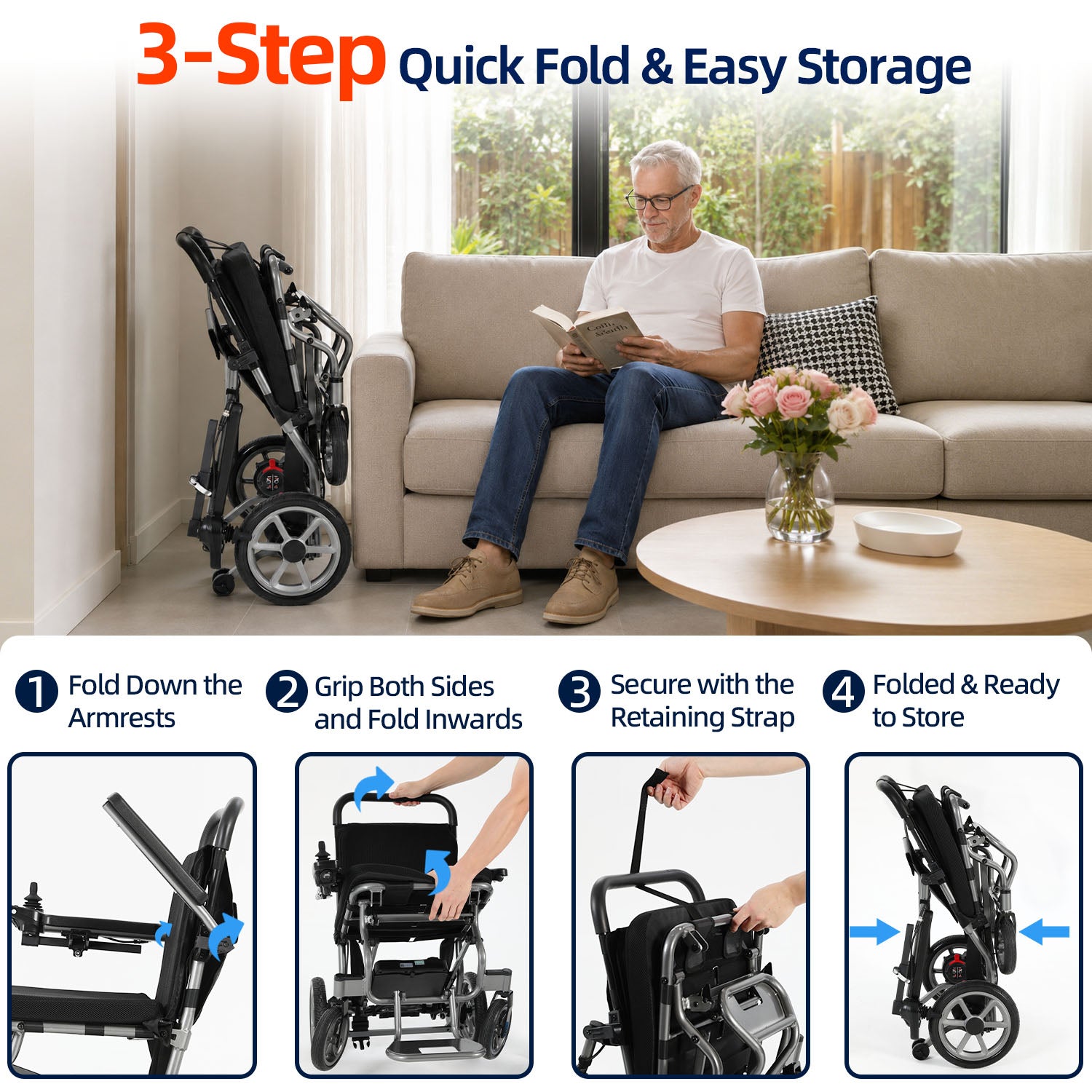 Ecomobi EW03 Lightweight Foldable Electric Wheelchair – Aluminium Alloy, 265 lbs Weight Capacity