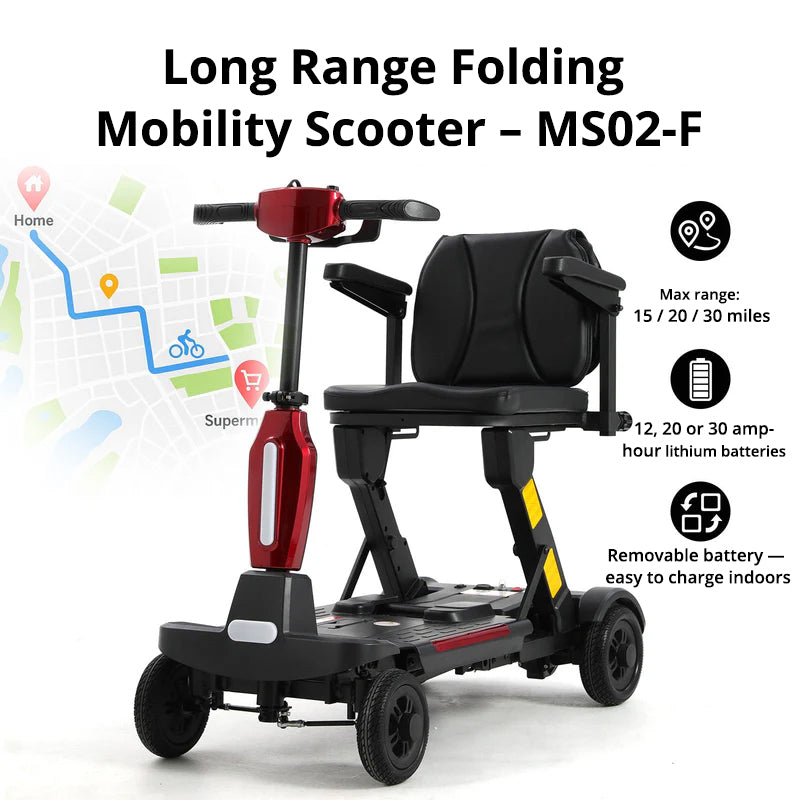 Ecomobi MS02-F Lightweight Folding Mobility Scooter - 15 Miles (24km) Range - One-Step Fold