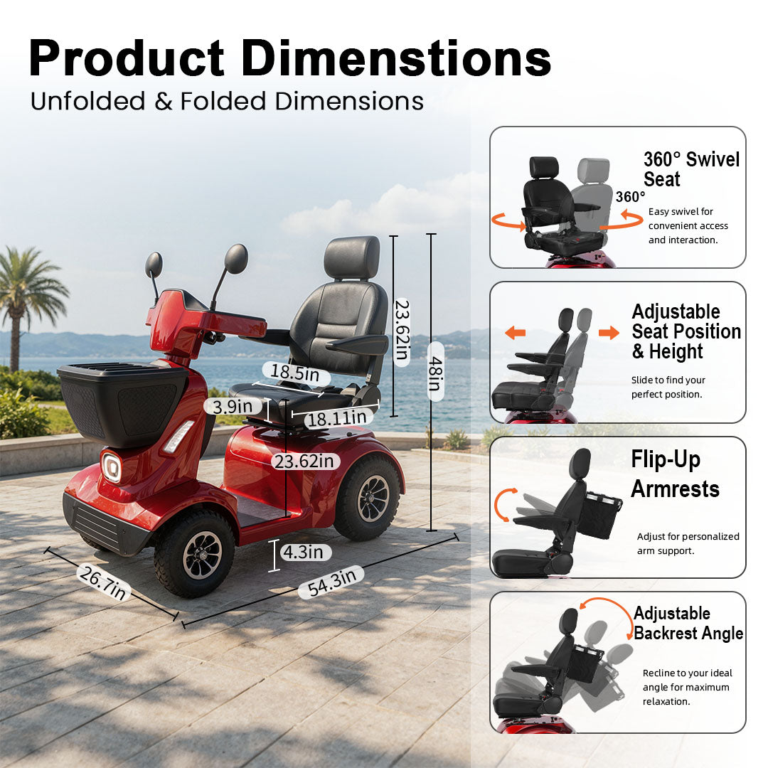 [ BACKORDER NOTICE ]Ecomobi MS02 MAX Heavy Duty Mobility Scooter - 32 Miles (51km) Range - 35st (227kg) Capacity